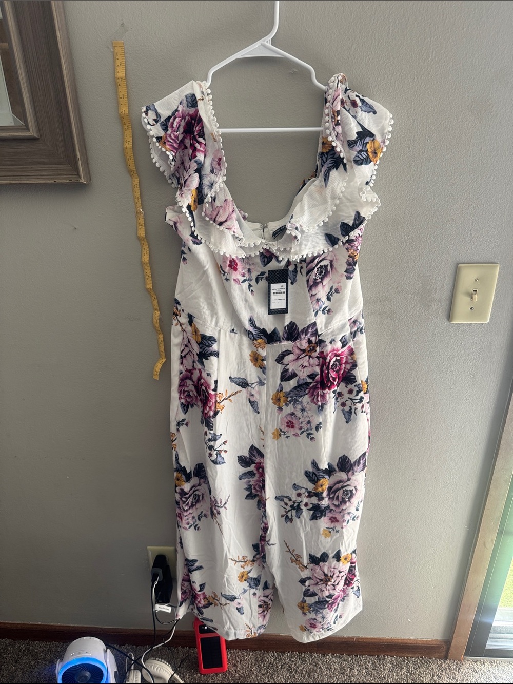 City Chic White Floral Jumpsuit with Pink & Purple Blooms